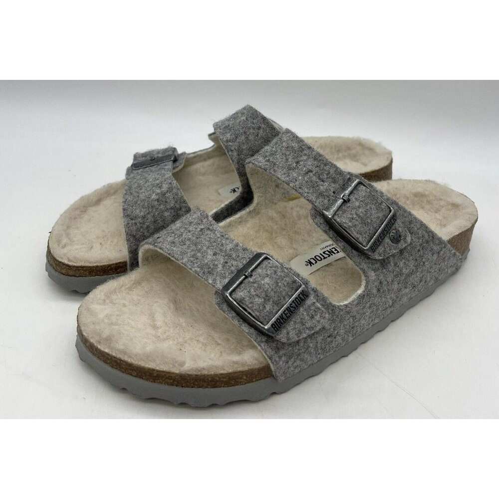 Birkenstock Arizona Happy Lamb Grey Wool Felt Lined Slide Sandal Size 36 US 5